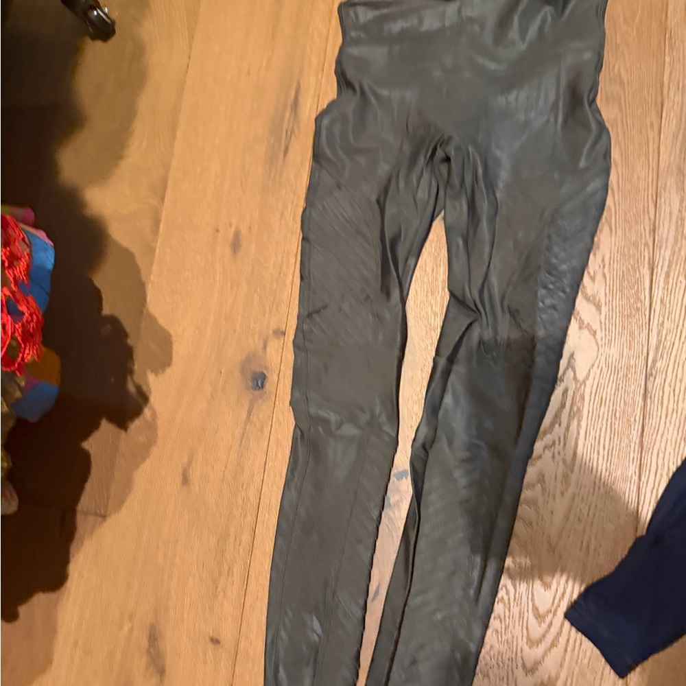 SPANX Olive Gray Faux-Leather Leggings